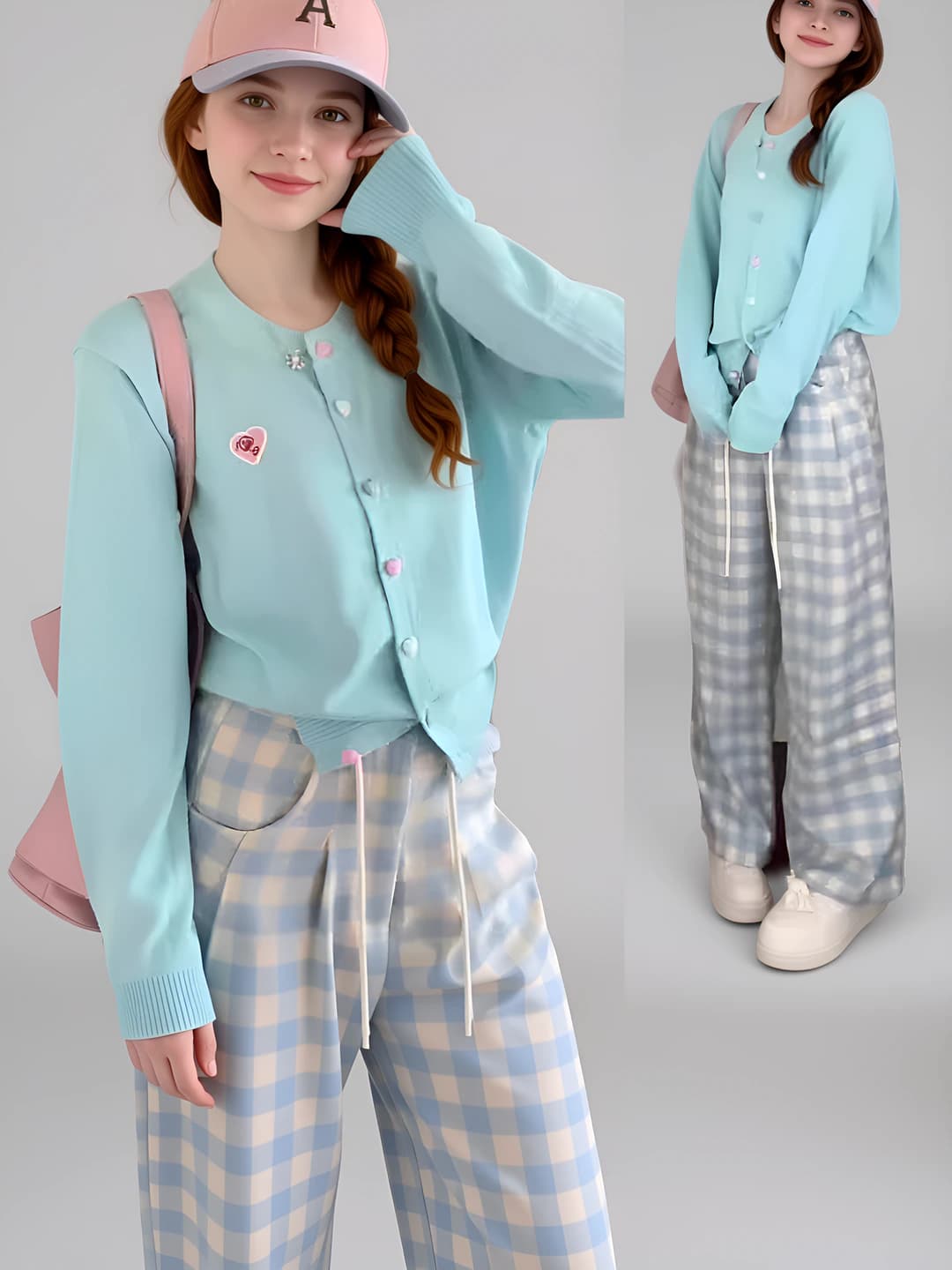 Women's Korean style long sleeve knit cardigan, thin spring-autumn sweater, crew neck, loose fit