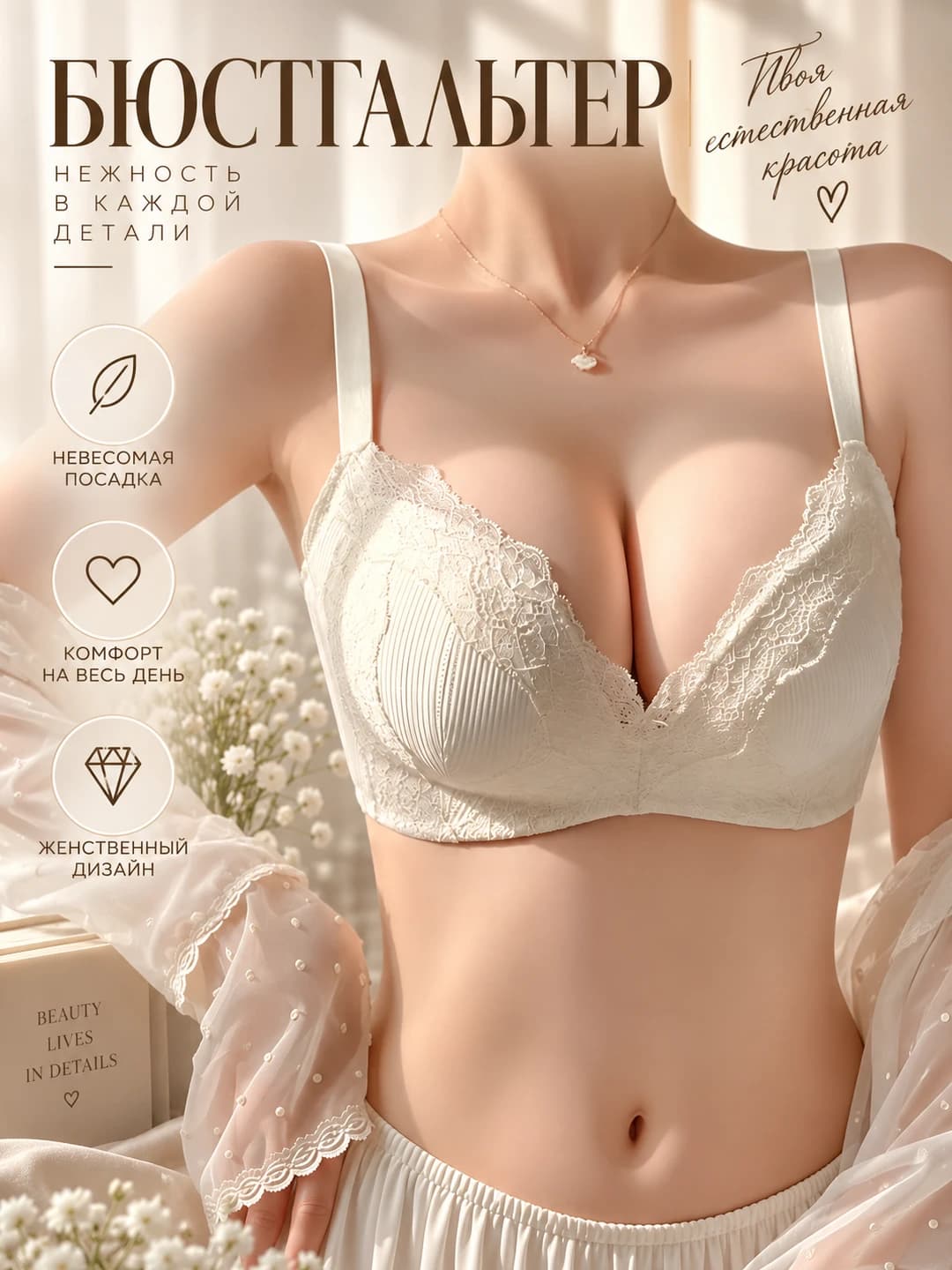 Women's lace push-up bra set: for small bust, gathering, lifting and side control