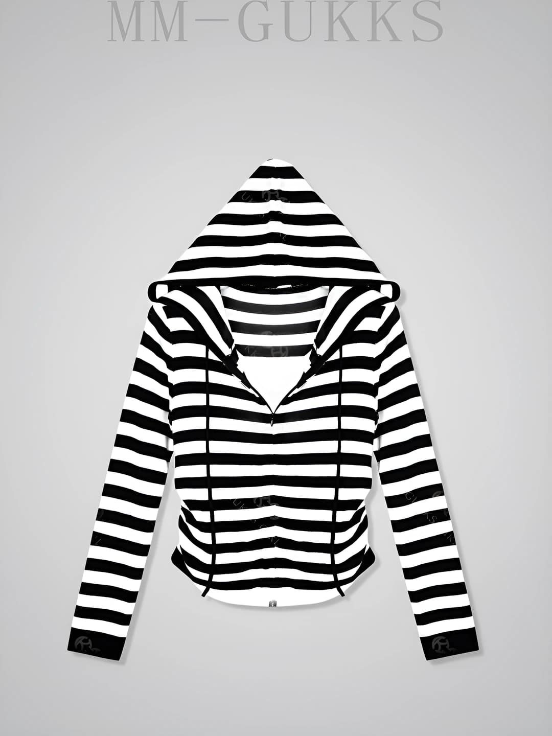 Women's striped slim fit long sleeve top with V-neck, cropped, autumn