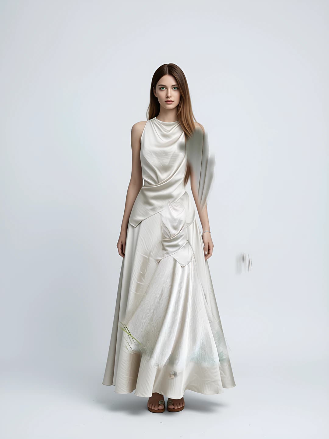 Women's set: sleeveless satin top and long A-line skirt, winter 2026