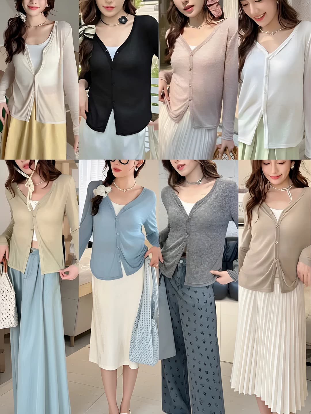 Women's thin sun-protective cardigan with V-neck, sleeveless, loose fit, solid colour, made of Tencel (Lyocell) and polyester