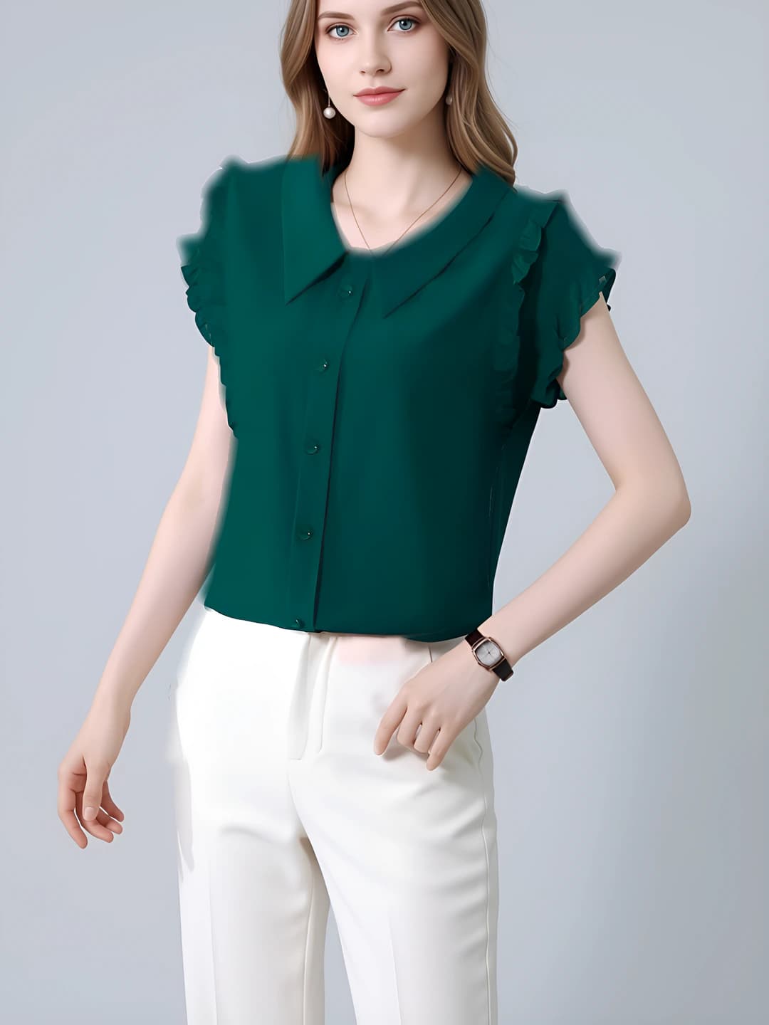 Women's short sleeve blouse, summer, slimming, solid colour, loose fit, 2026