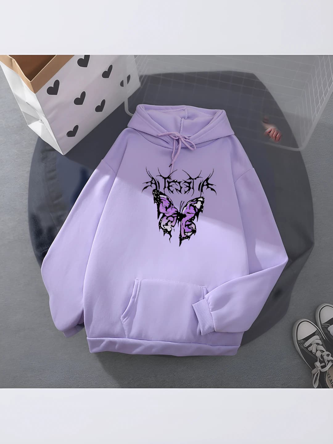 Women's autumn loose fit sweatshirt, crew neck, long sleeve, printed, regular length, regular thickness, milk silk fabric, fresh sweet style
