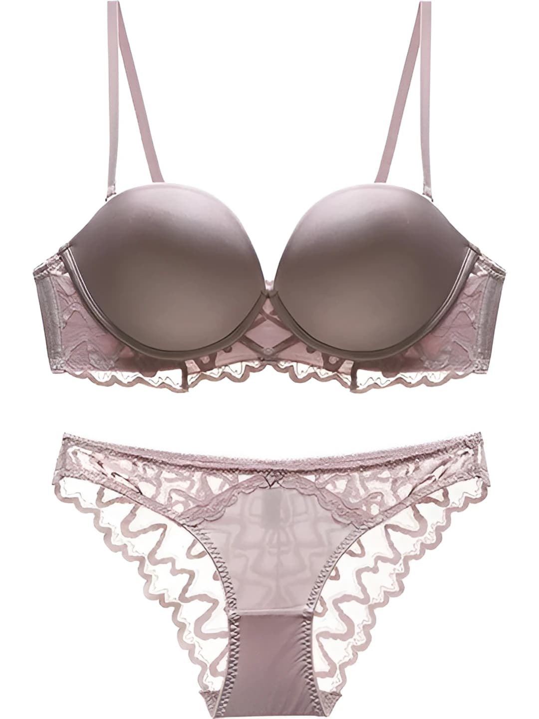 Women's lace underwear set: thin, U-back, soft wire, small bust enhancer, push-up, breathable bra and panty
