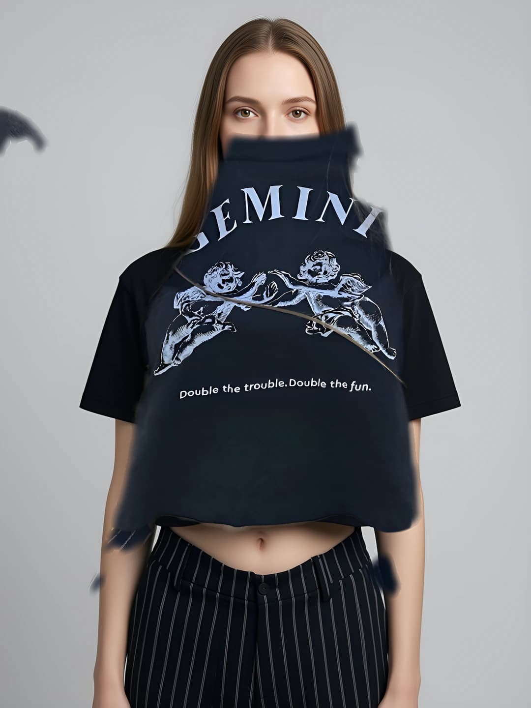 Women's 2026 short sleeve crew neck slim fit printed geometric pattern cropped t-shirt