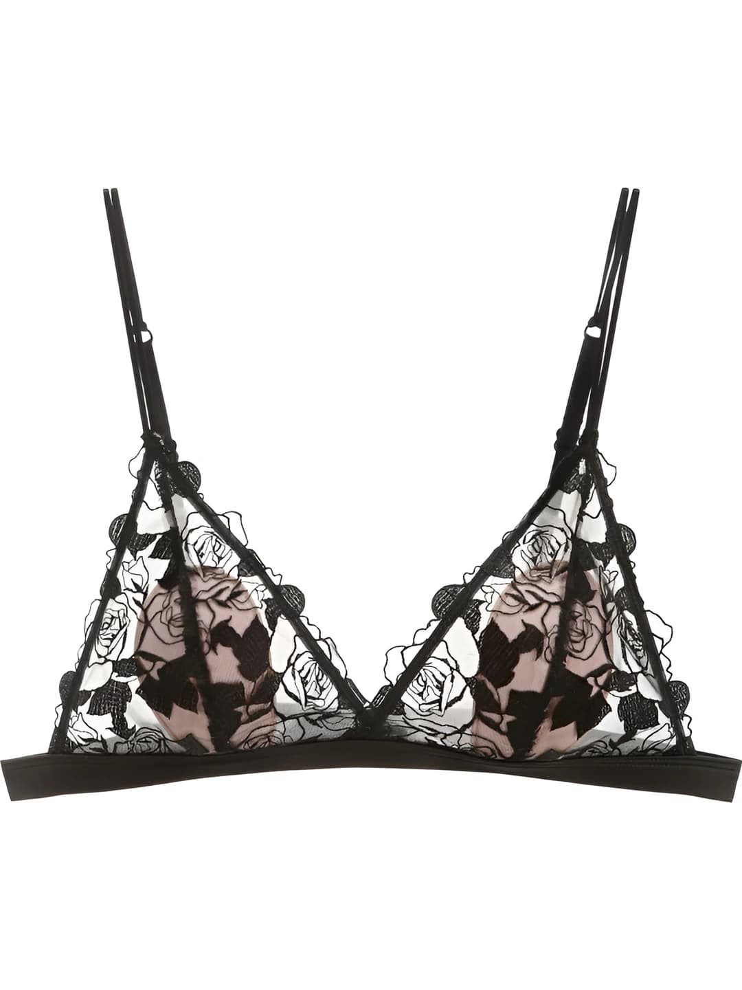Women's French style lace bra with embroidery, breathable, wire-free, triangle cups