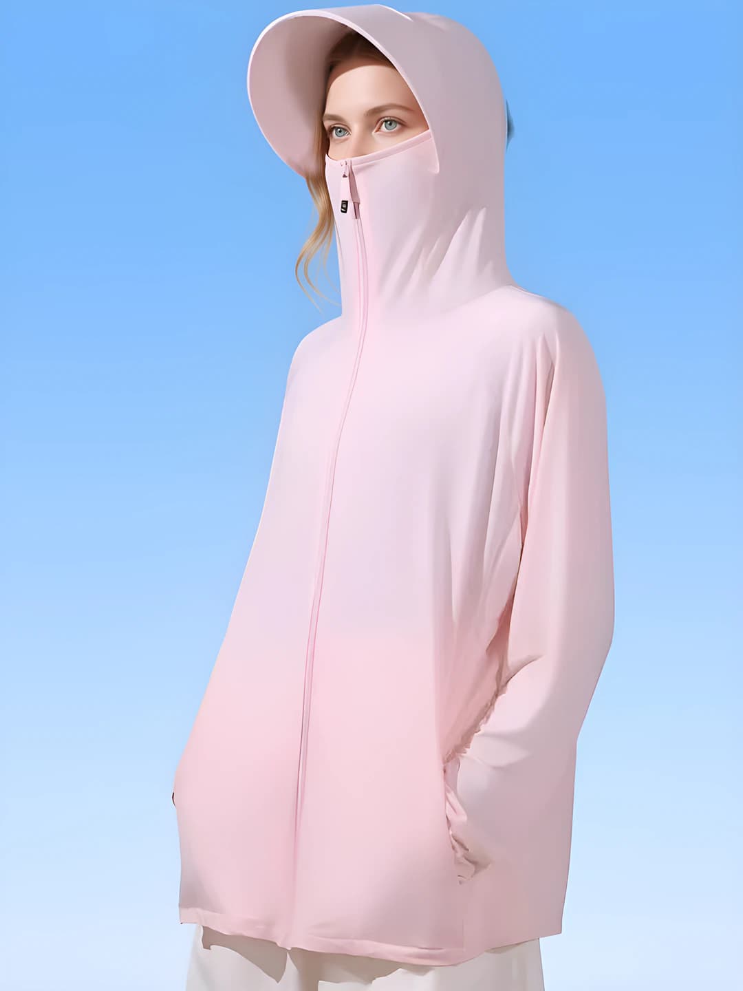 Women's summer sun-protective thin jacket, ice-silk fabric, long sleeve, zip, breathable, solid colour, casual