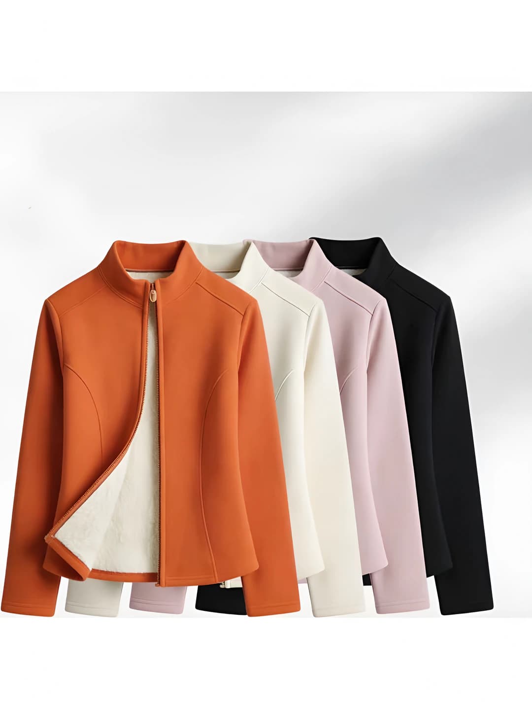 Women's demiseason fleece-lined thickened slim fit stand collar zip jacket