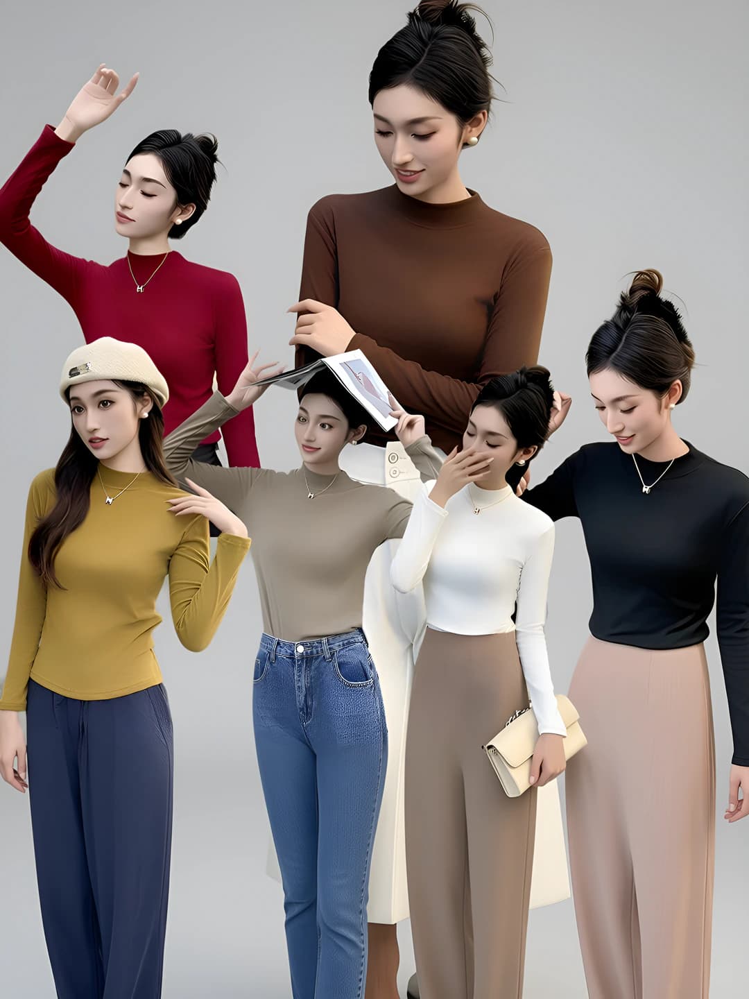 Women's 2026 autumn-winter slim fit mock neck, stand collar, long sleeve, stretch polyester long-sleeve base top