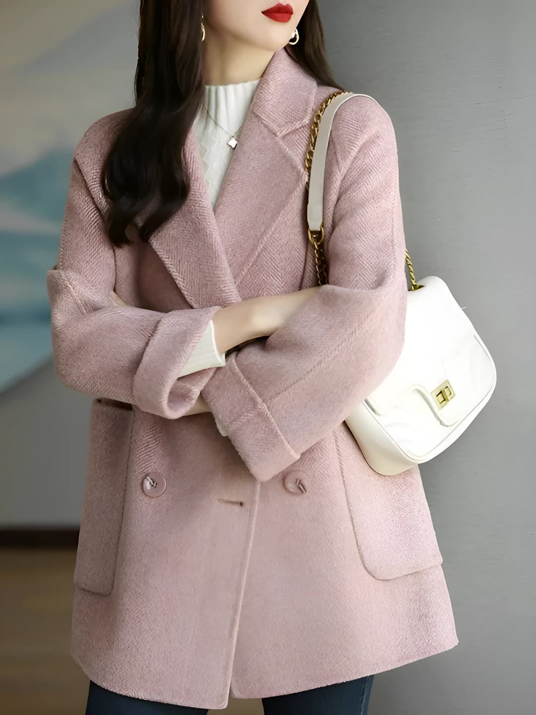 Pink Wool Coat for Women