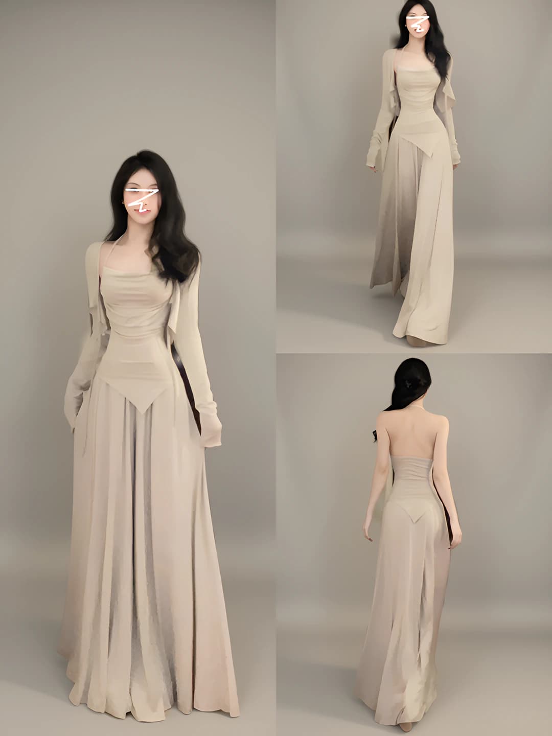Women's casual set: long skirt and cardigan, solid colour, long sleeve, all-season
