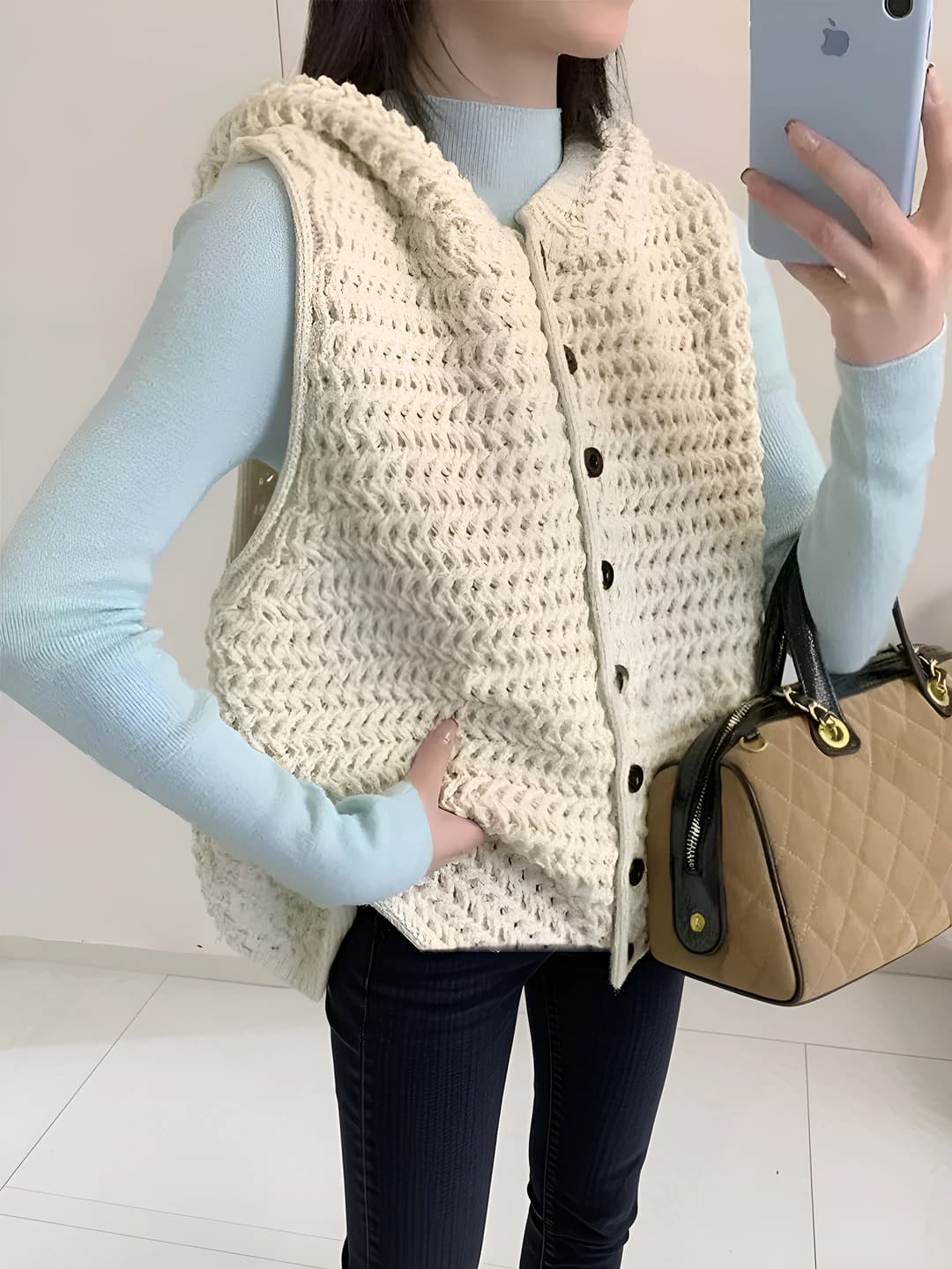 Women's knitted vest, spring-autumn, loose fit, sleeveless, casual style