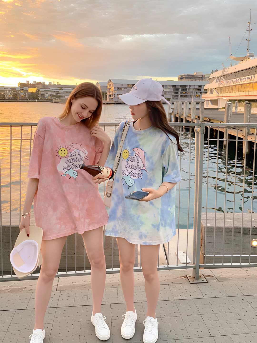 Women's short sleeve tie-dye printed loose fit t-shirt, summer