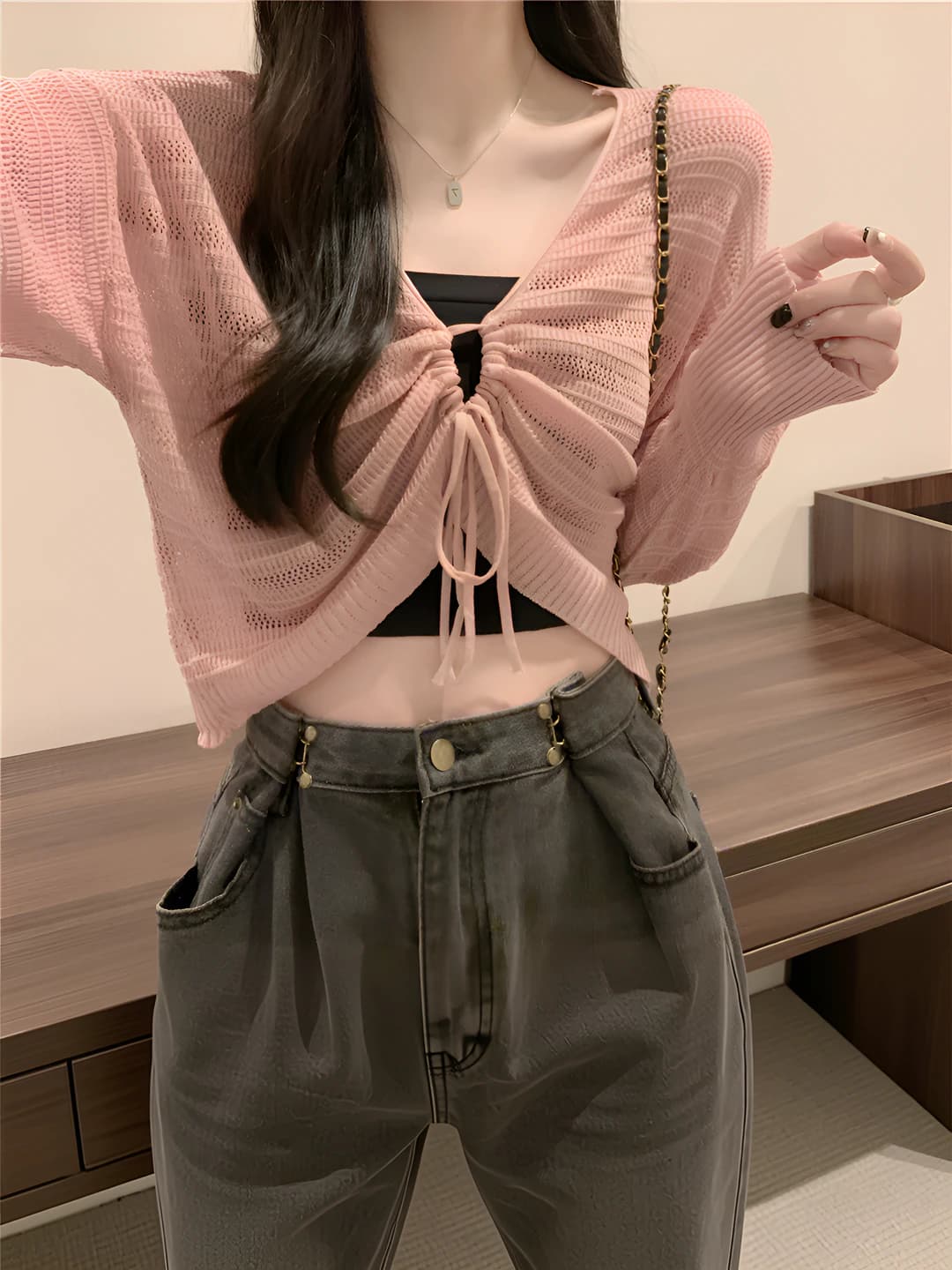Women's summer thin knit cardigan, solid colour, long sleeve, sun-protective, Korean style