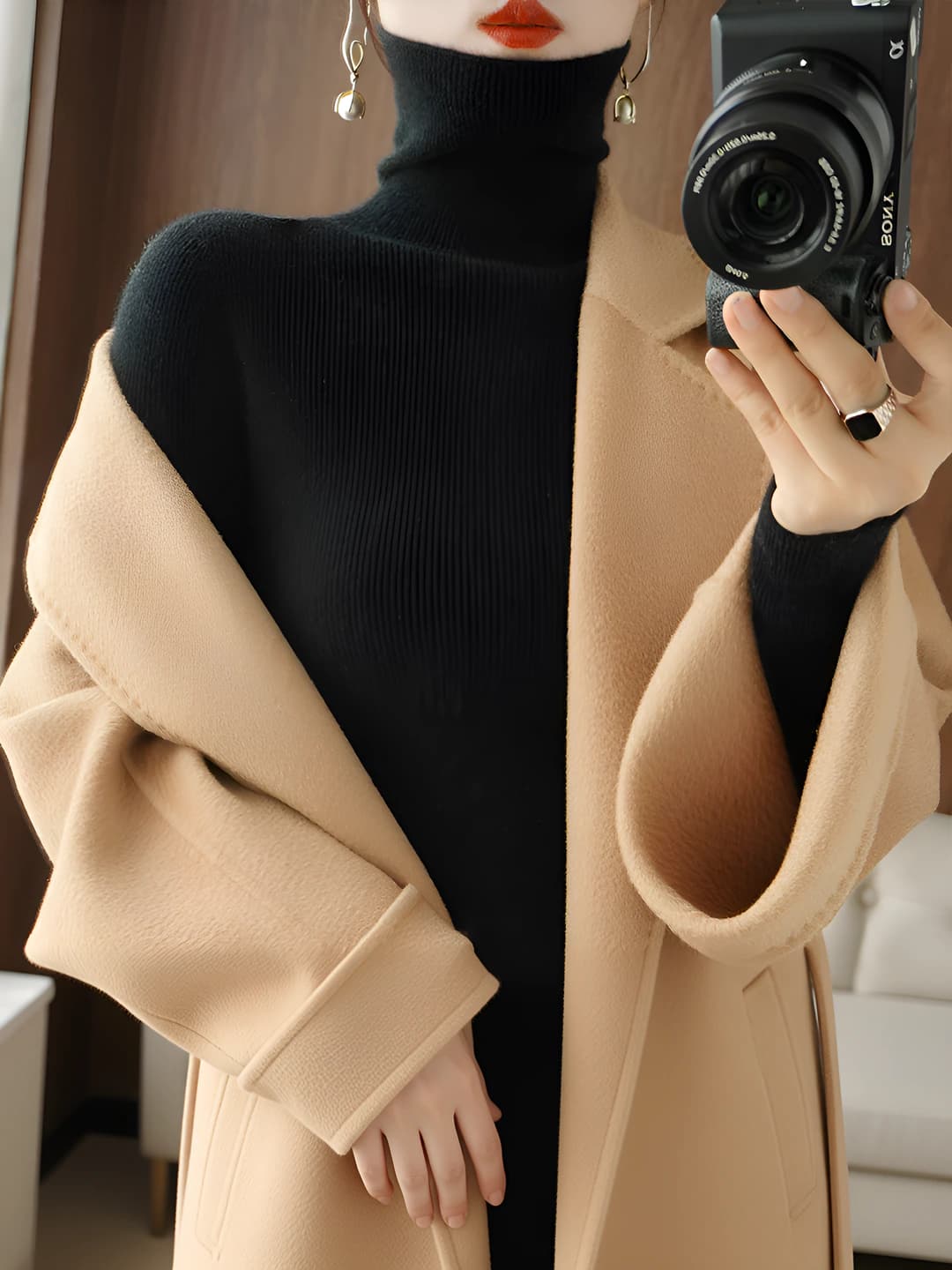 Women's high neck sweater, slim fit, slimming, long sleeve, solid colour, for autumn-winter