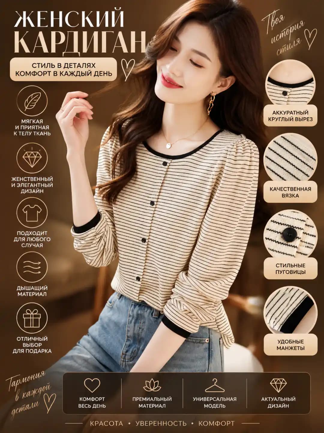 Women's Korean style striped long sleeve knit top, autumn 2026, casual, crew neck, medium thickness