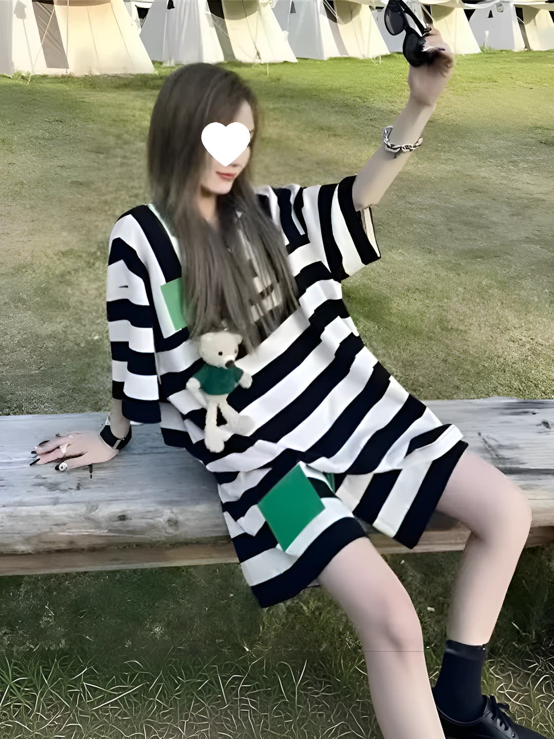 Women's summer striped loose fit set with short sleeve top and shorts
