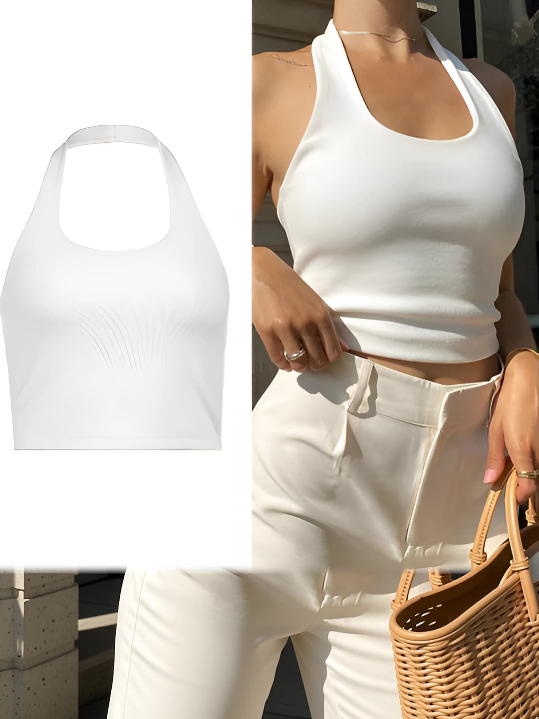 Women's knitted top: U-neck, sleeveless, slim fit, cropped, open back tank top