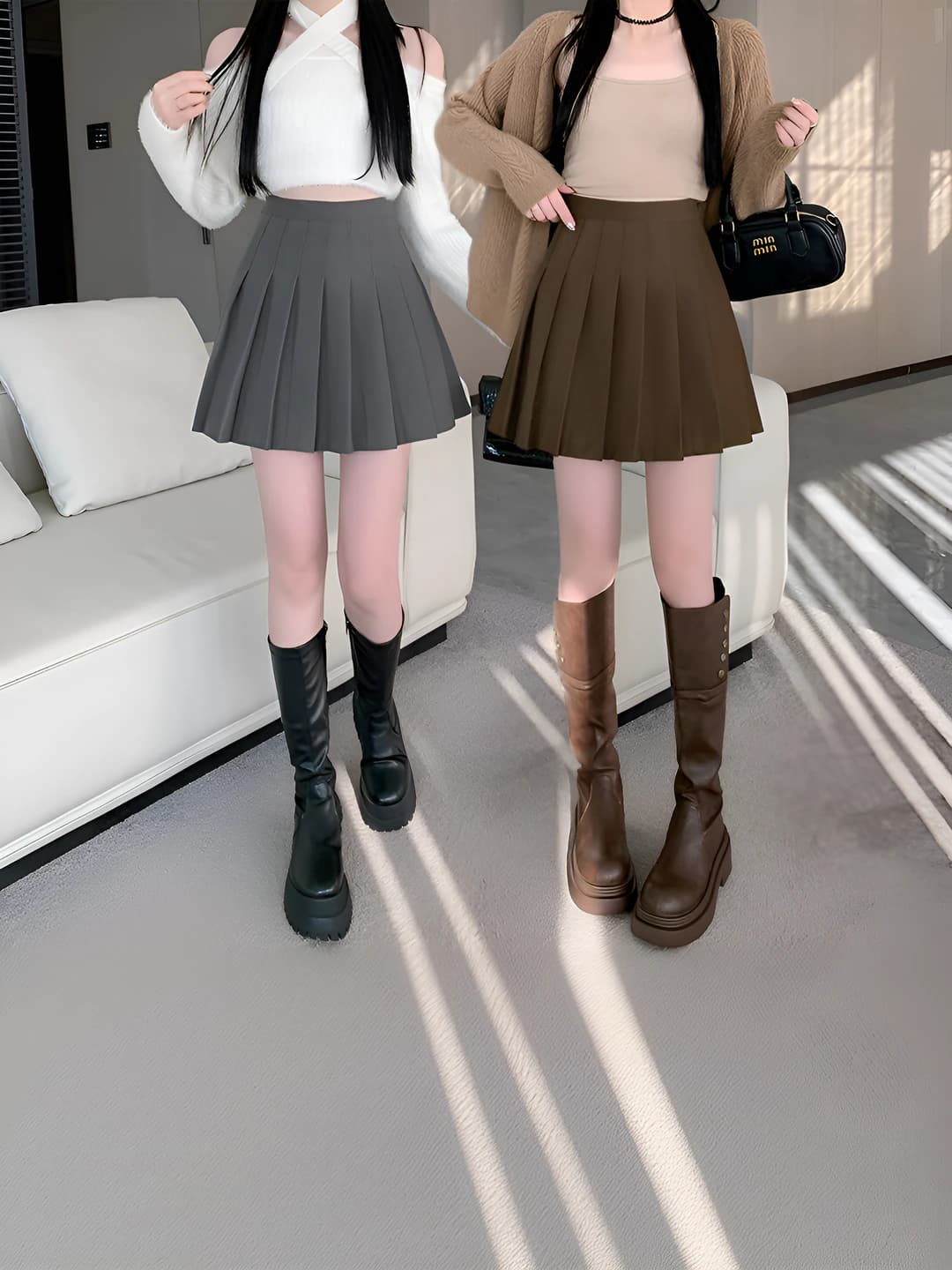 Women's preppy style high waist slimming pleated skirt, plus size and petite, mini skirt for summer