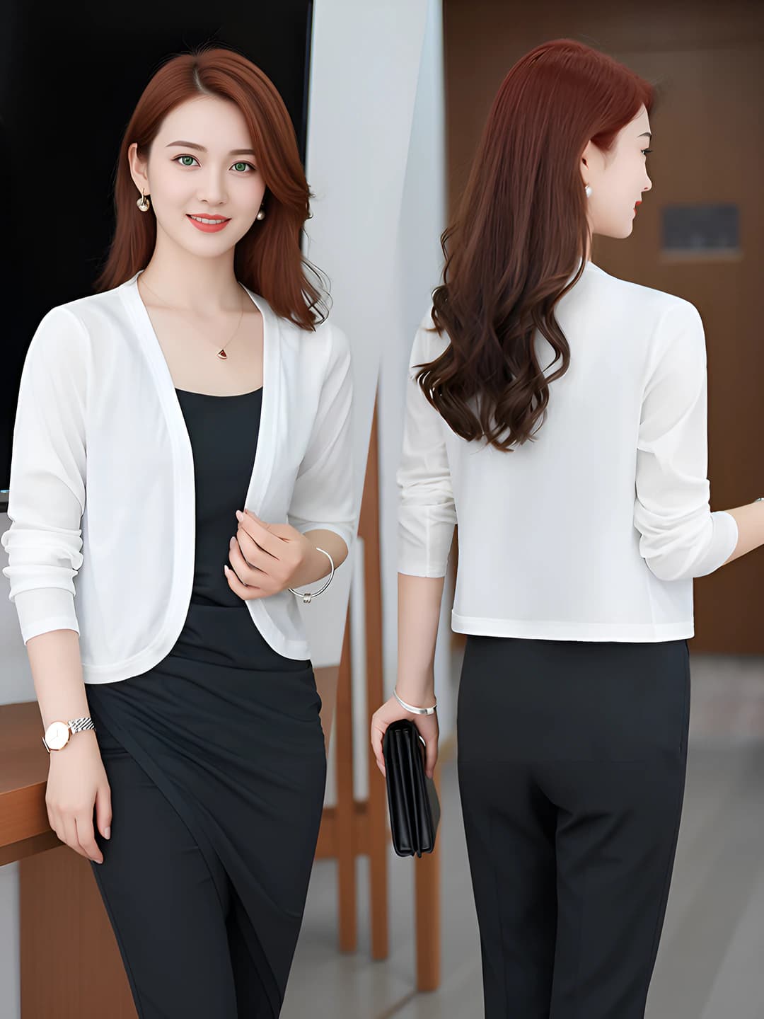 Women's summer sun-protective ice-silk fabric cardigan, long sleeve, POLO collar, solid colour, thin, Chanel style
