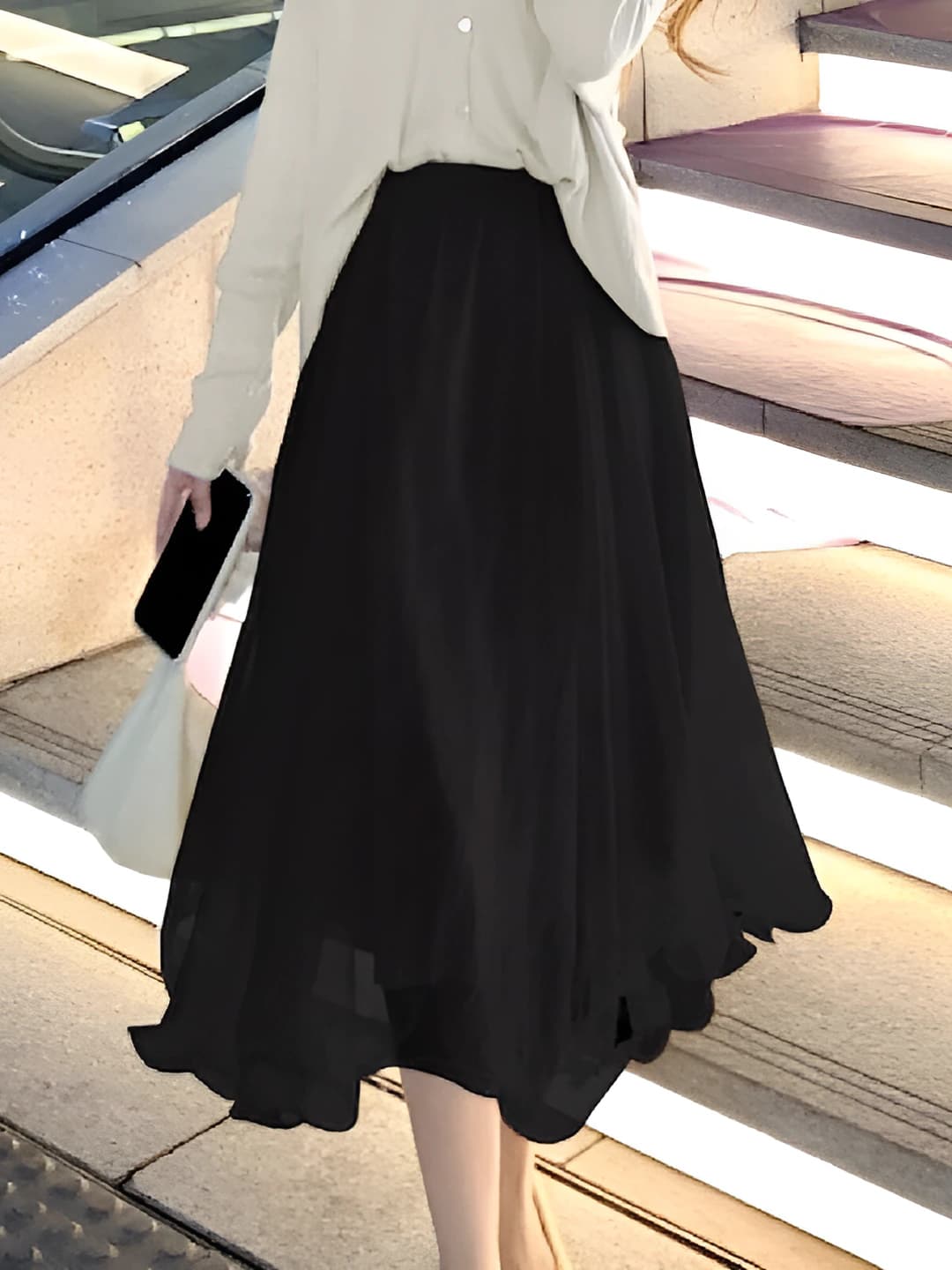 Black irregular midi skirt