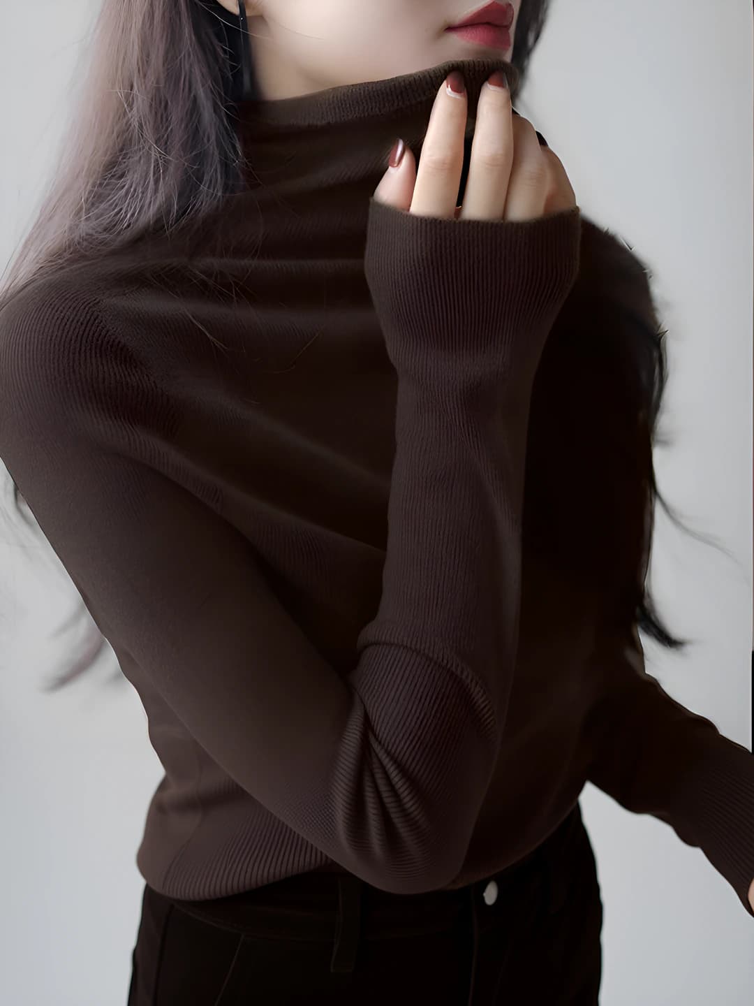 Women's autumn-winter high neck knit sweater, slim fit, slimming, long sleeve, solid colour, stand collar