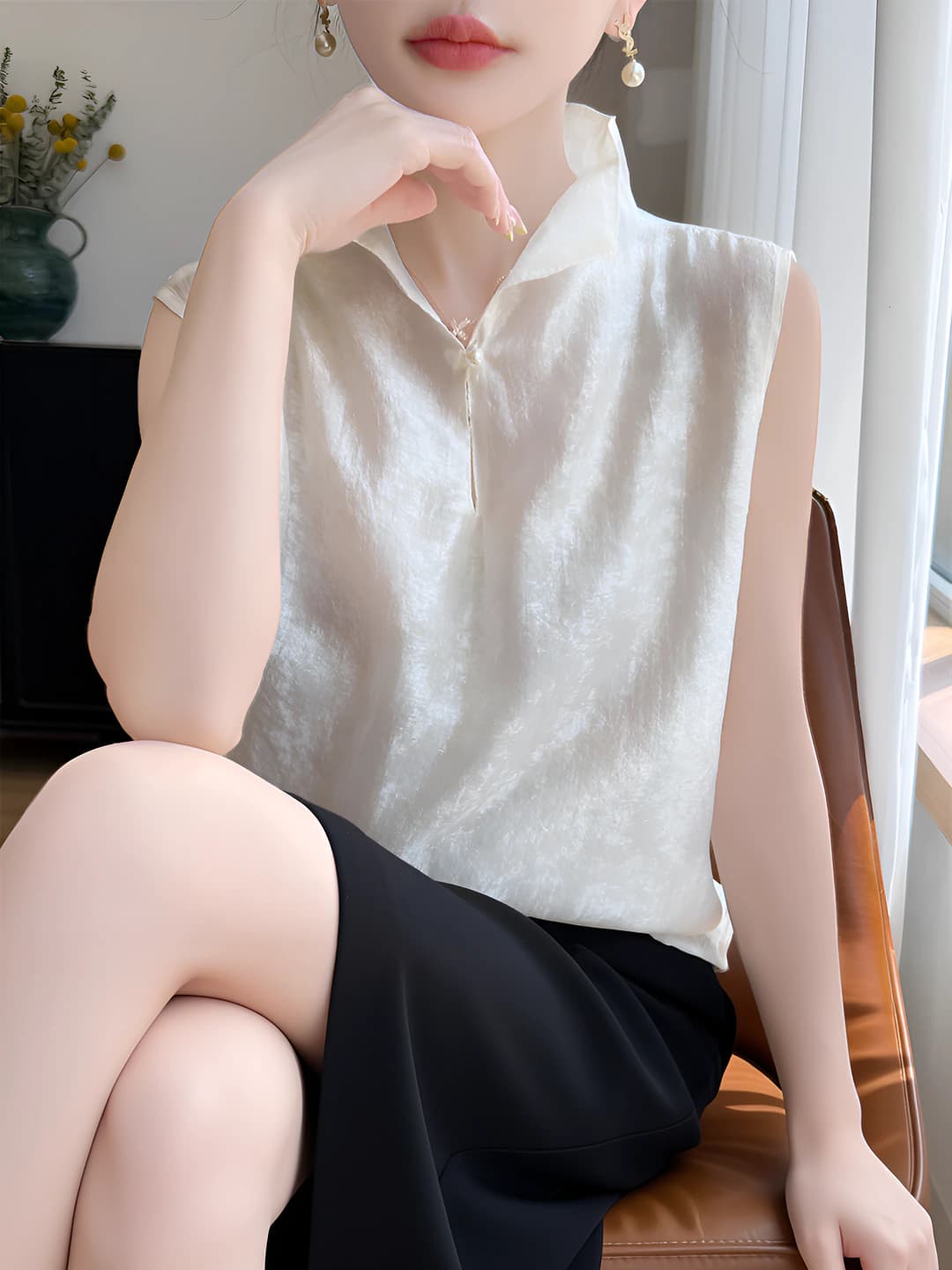 Women's summer sleeveless stand collar blouse, new Chinese style patterned shirt