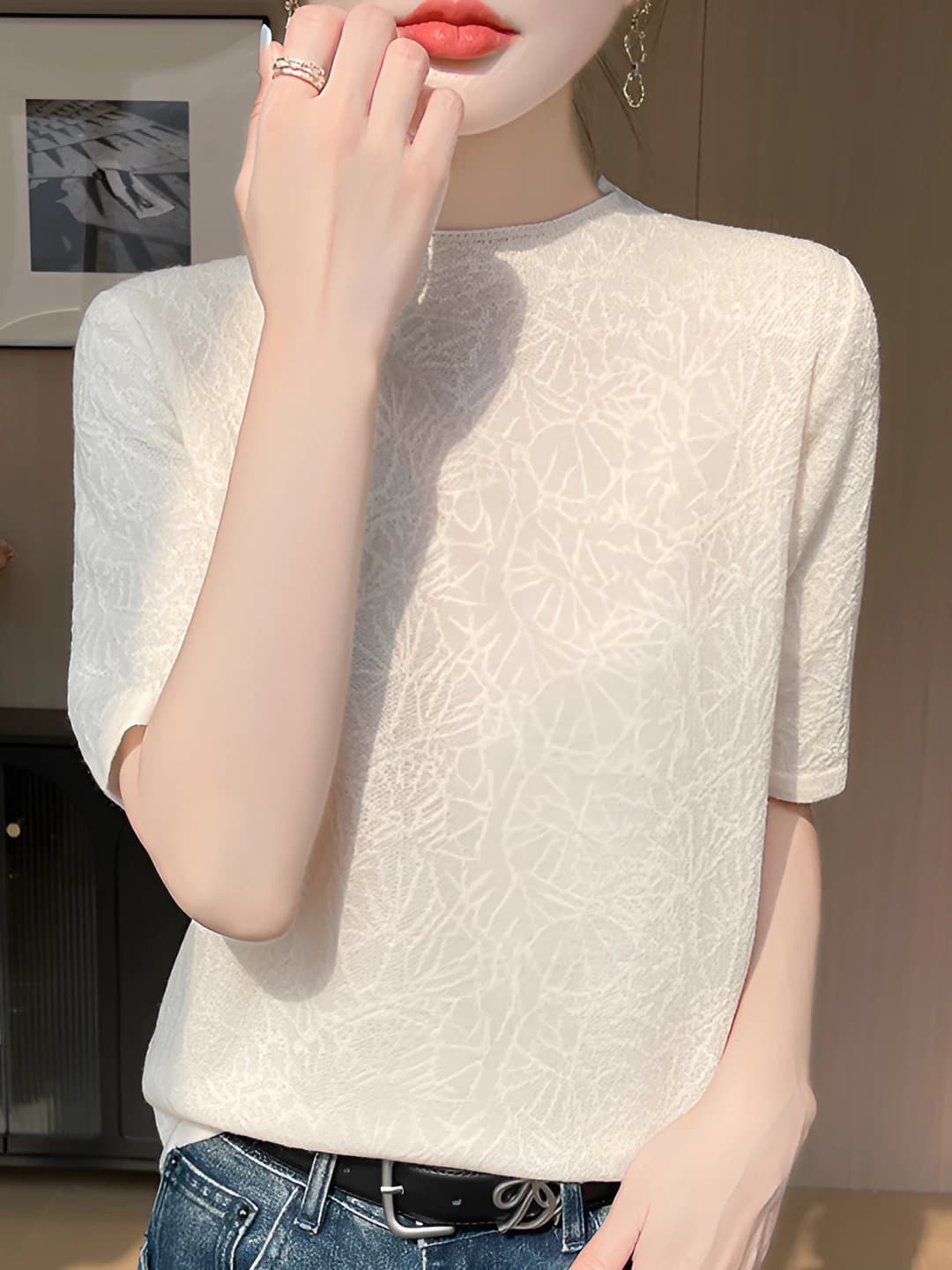 Women's 2026 spring-summer knit top, thin, long sleeve, mock neck, solid colour, casual