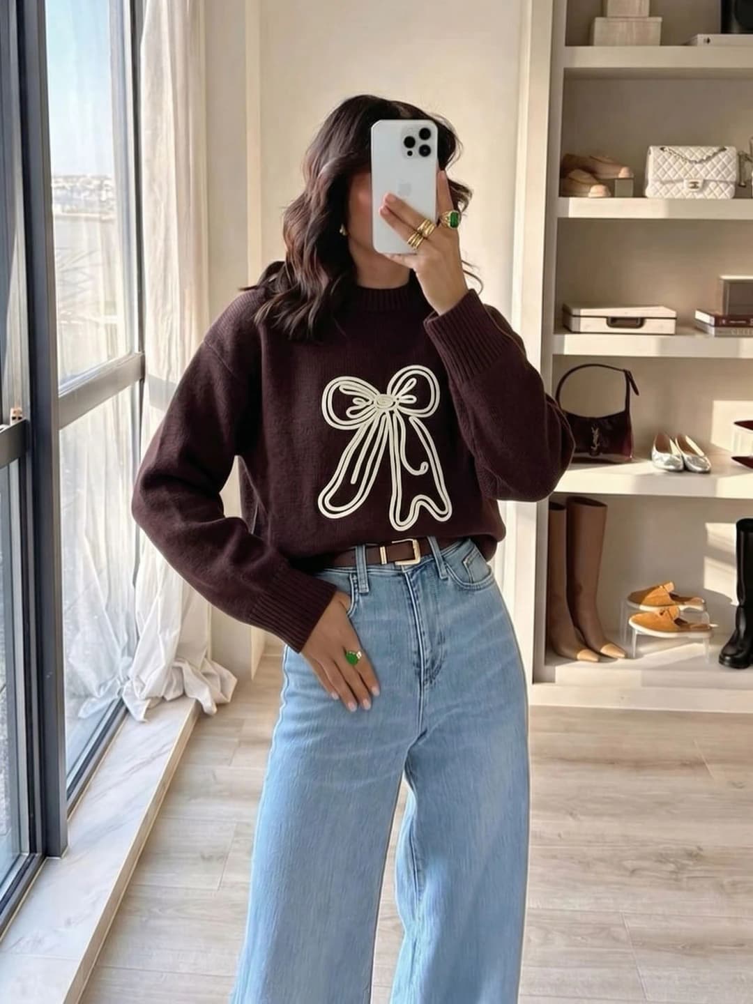 Ayollar uchun kuz-qishgi trikotaj sviter, dumaloq yoqa, uzun yeng, bo'sh (oversize) kesim, nozik ko'rsatadigan, kashtali, kashemir mato