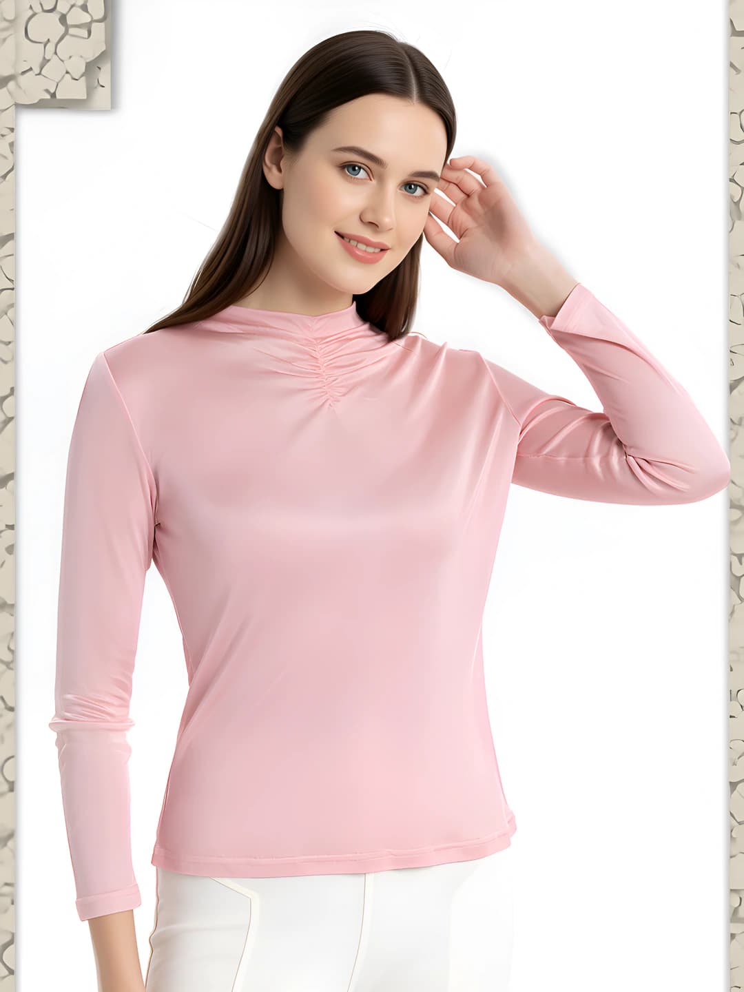 Women's summer long-sleeve top, loose fit, crew neck