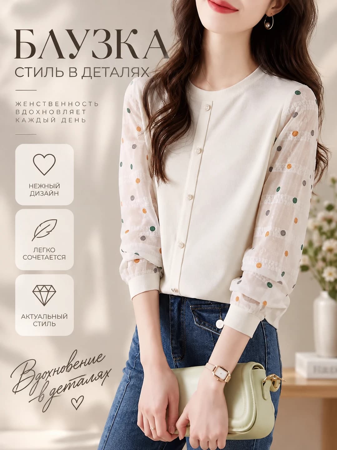 Women's 2026 spring knit blouse, long sleeve, slim fit, halter neck, polyester