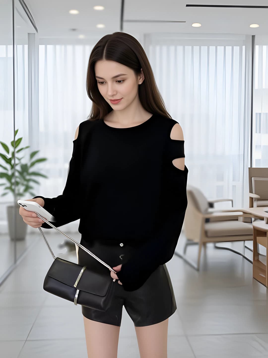 Black Off-Shoulder Lace Knit