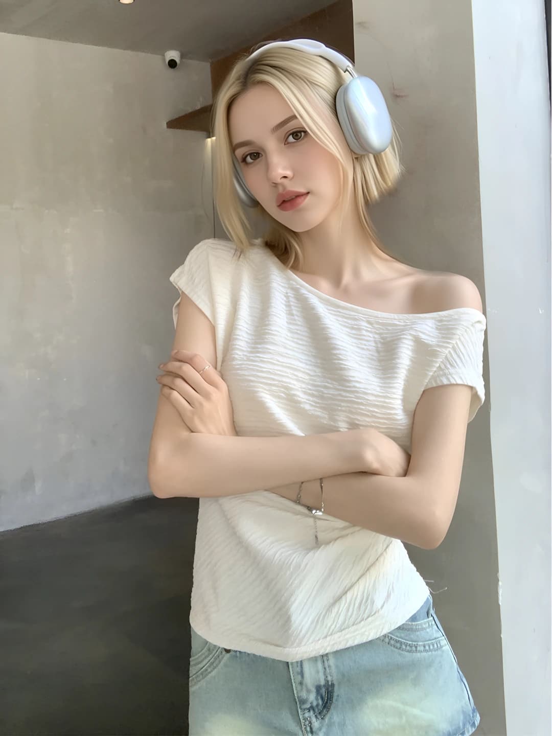 2026 summer women's off-shoulder short-sleeve top, slim fit, low neckline, solid colour, white, t-shirt