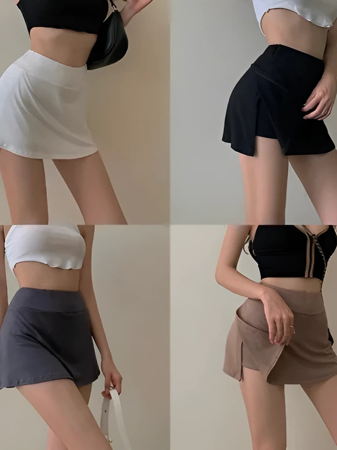 Ayollar uchun skort: yupqa, elastik, baland bel, kalta yubka, sport, bir rangli, yozgi