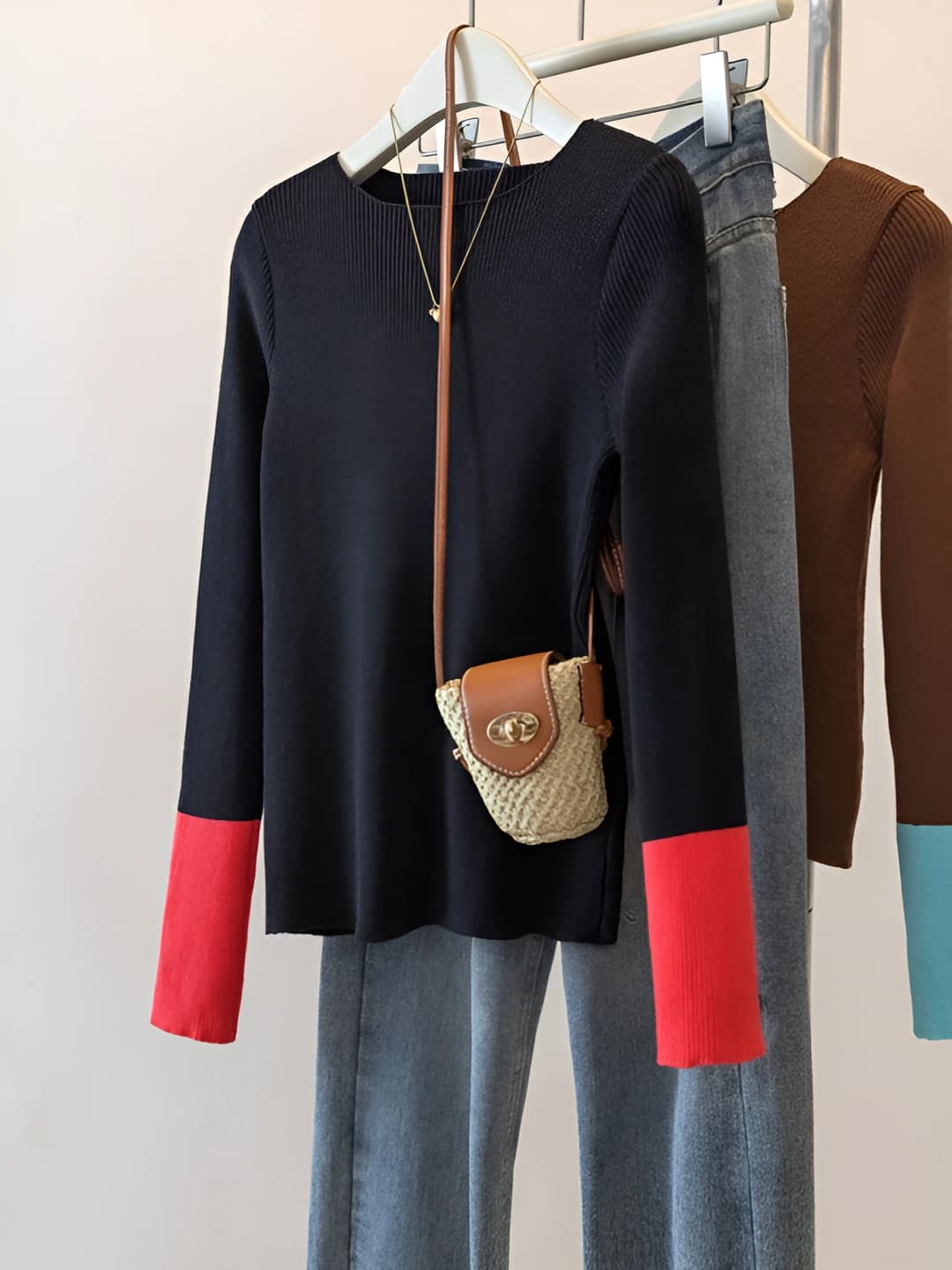 Women's 2026 spring slim fit slimming crew neck long sleeve solid colour sweater
