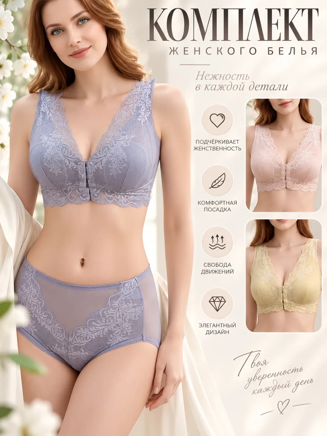 Women's bra made of mulberry silk, Japanese style, bunny ear cups, front closure, thin, summer