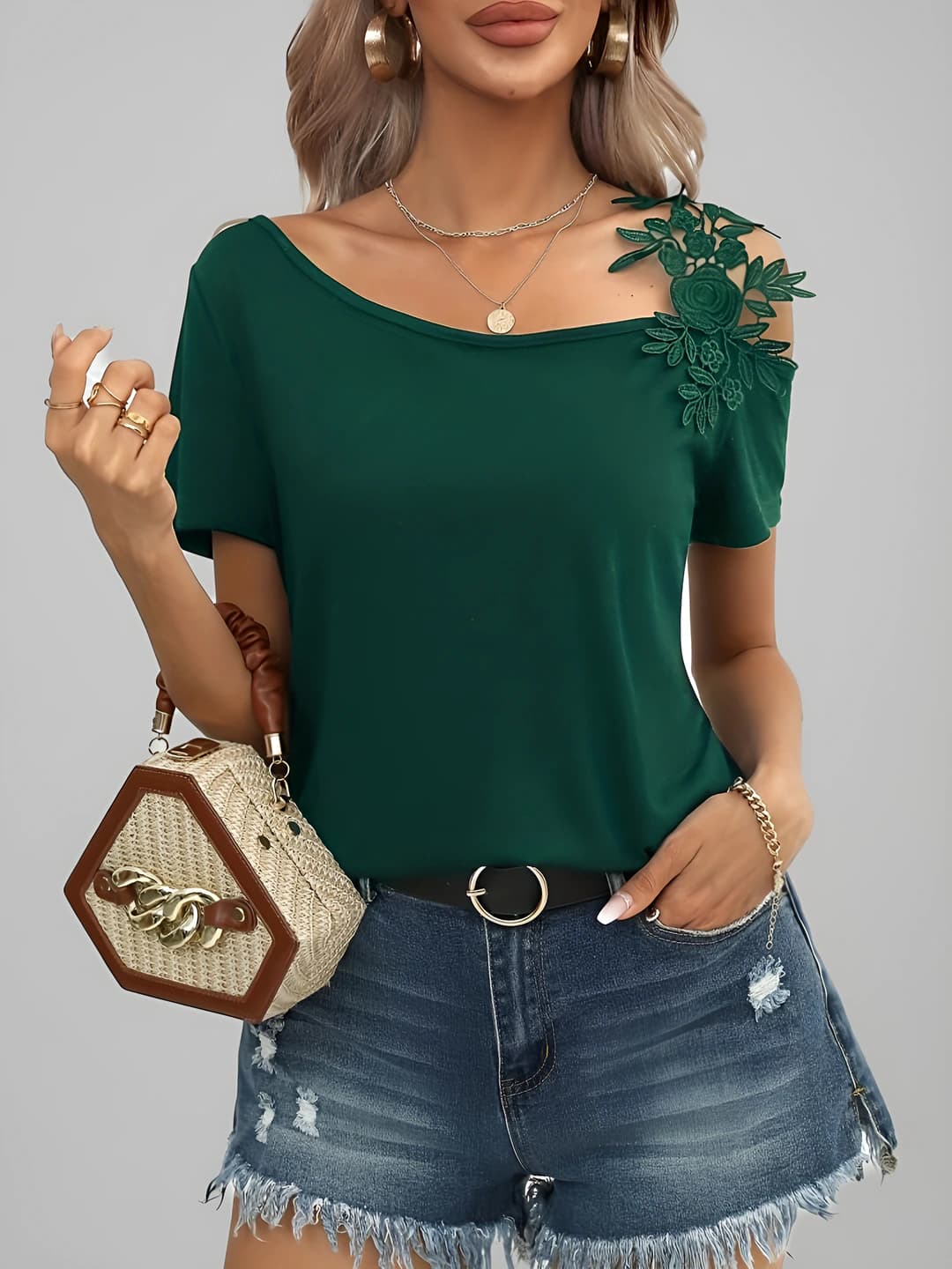 Women's summer solid colour short sleeve loose fit top with dropped shoulders