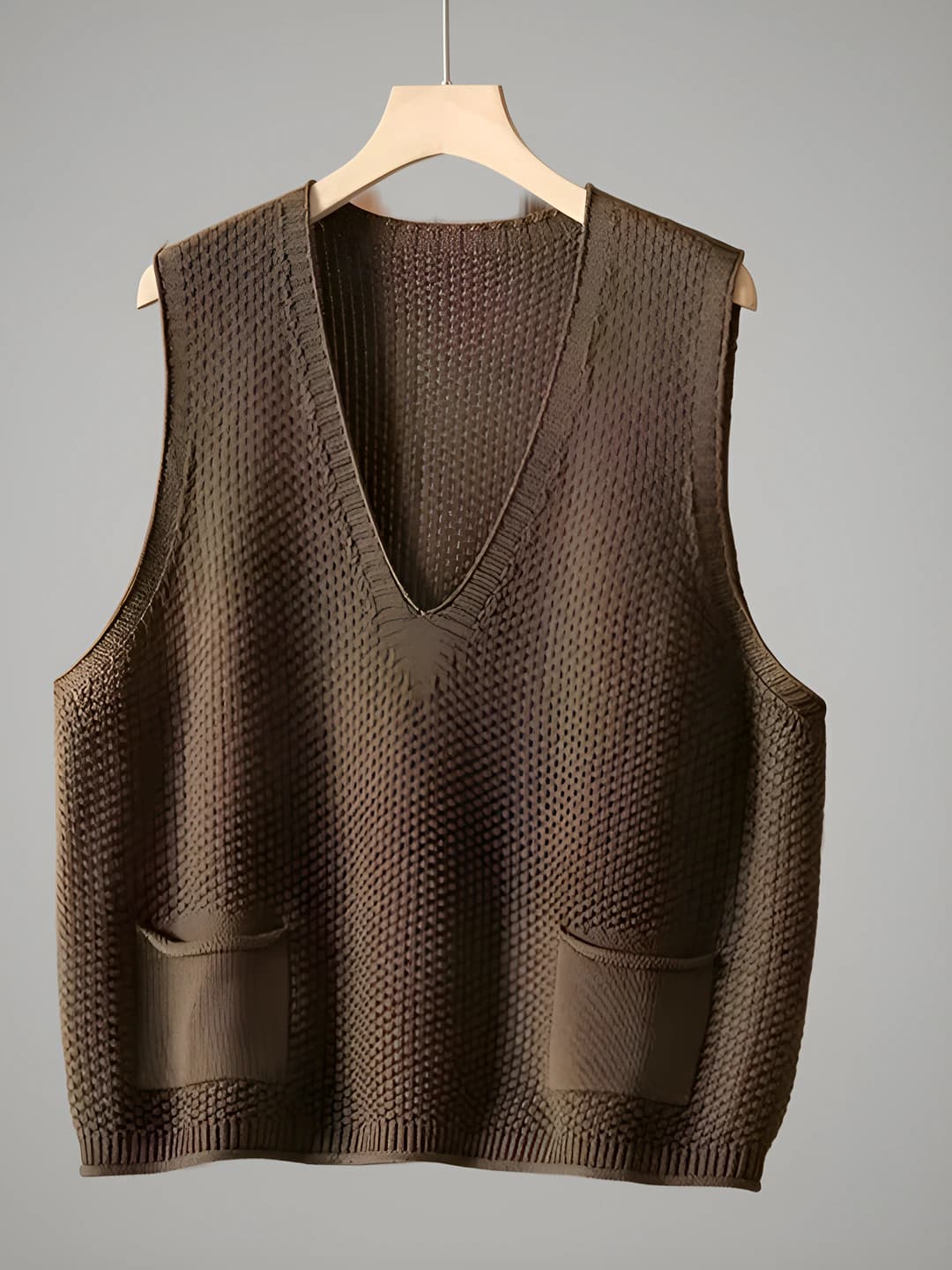 Women's spring-autumn knitted vest with V-neck, solid colour, loose fit, casual style