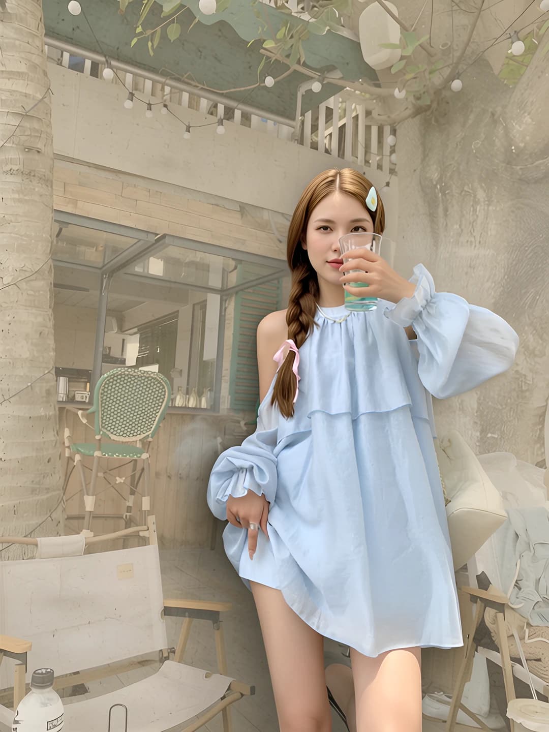 Blue, off-shoulder, long