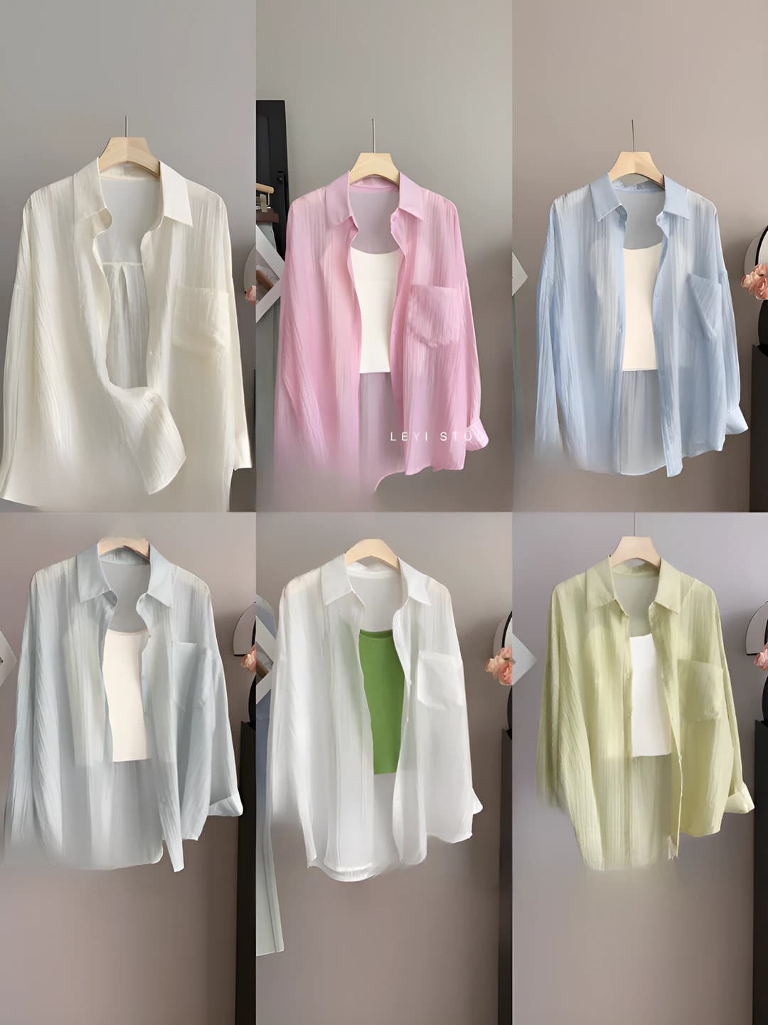 Women's thin sun-protective shirt, Tencel and polyamide fabric, 3D effect, solid colour, long sleeve, loose fit, POLO collar, retro style