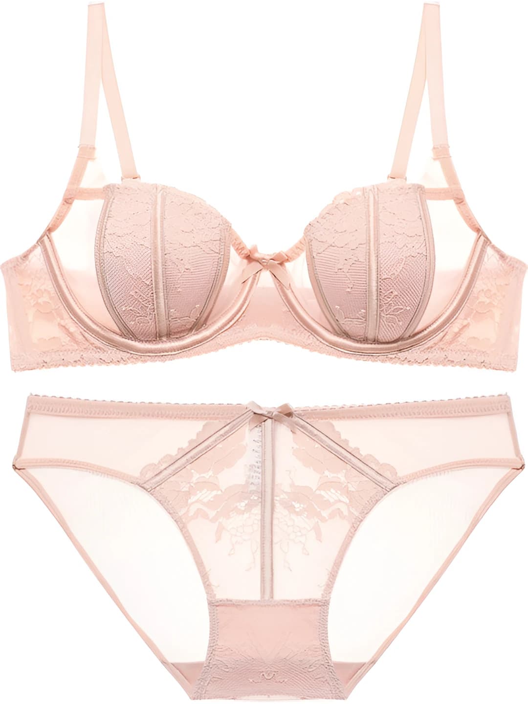 Women's lace bra and underwear set, thin, 1/2 cup, plus size, summer, breathable, supportive, comfortable, minimizes bust size