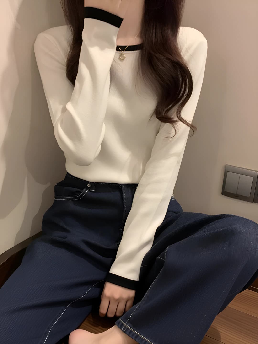 Women's 2026 long-sleeve base top, slim fit, crew neck, solid colour, polyester, spring-autumn