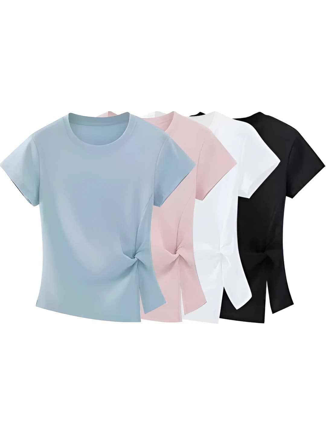 Women's 2026 summer new design slim fit slimming solid colour short sleeve crew neck asymmetric twisted t-shirt