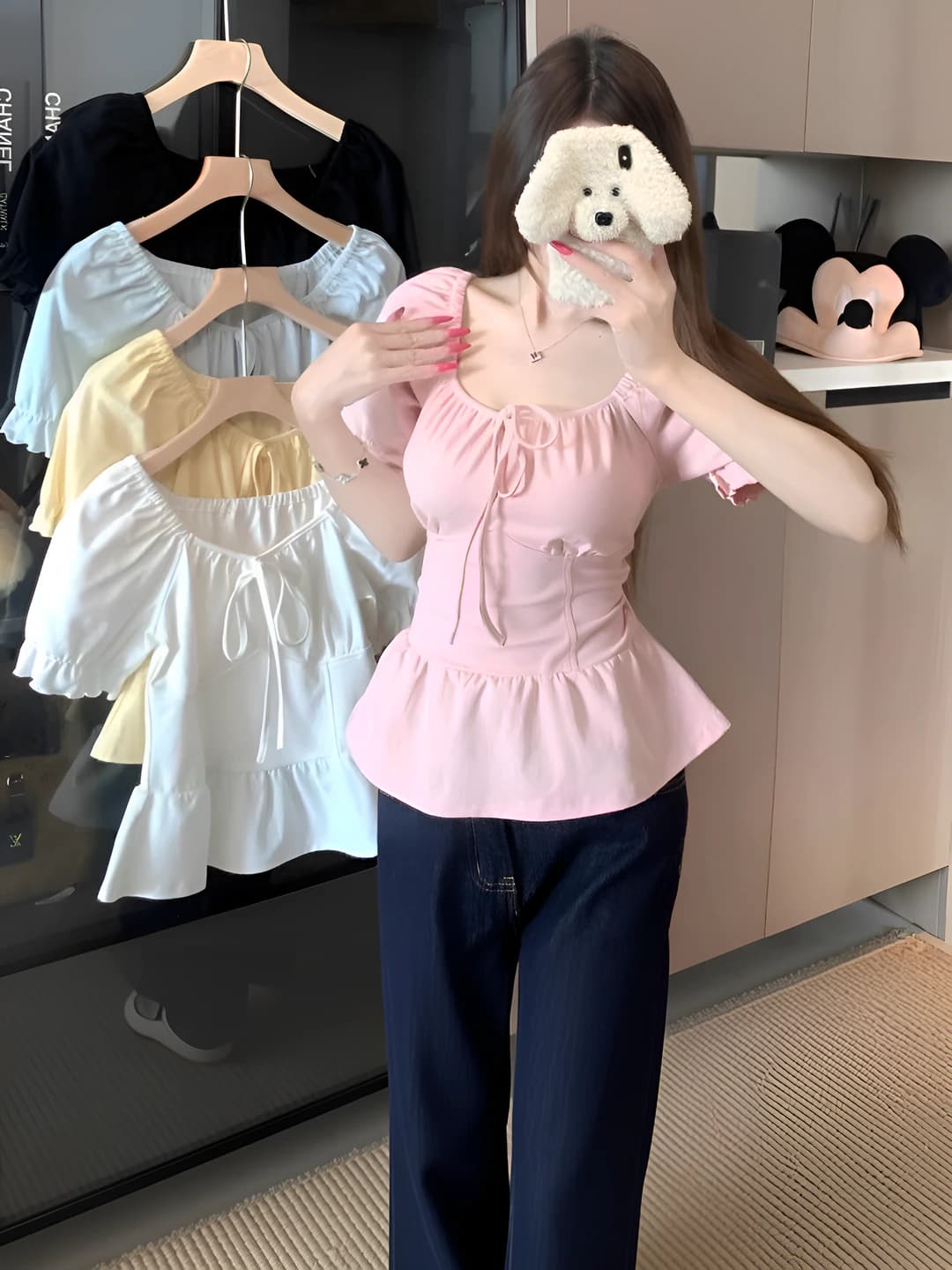 Women's spring-summer plus size casual slimming short sleeve loose fit crew neck peplum top
