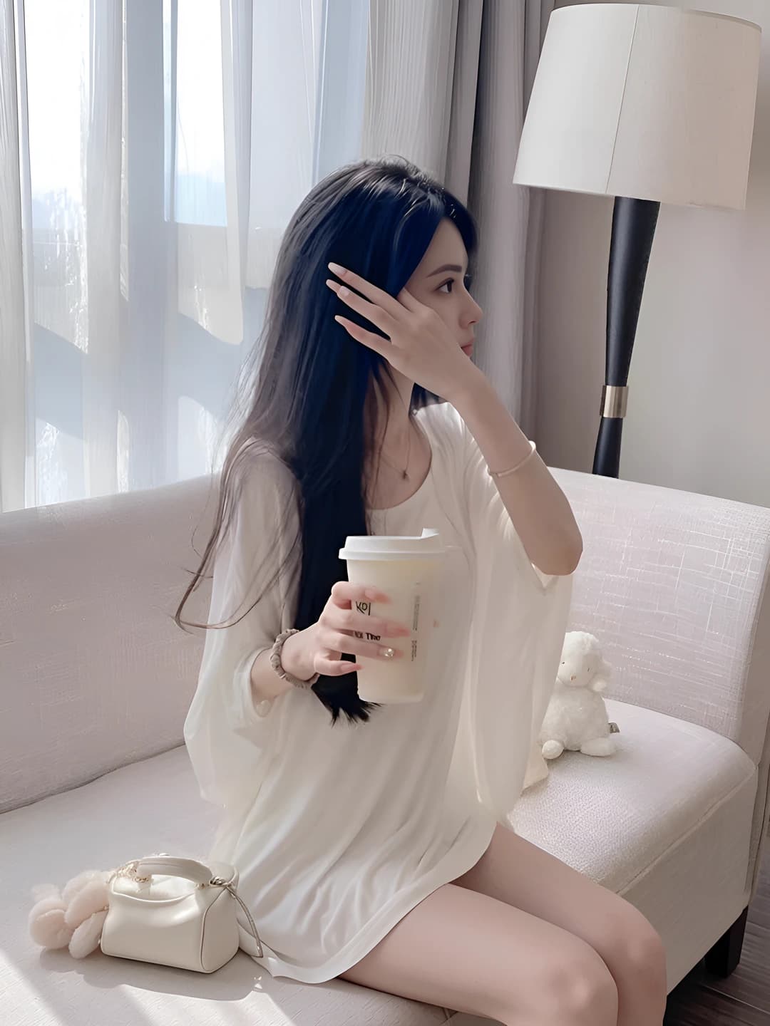 Women's sun-protective loose fit long sleeve top with dropped shoulders, solid colour, casual style