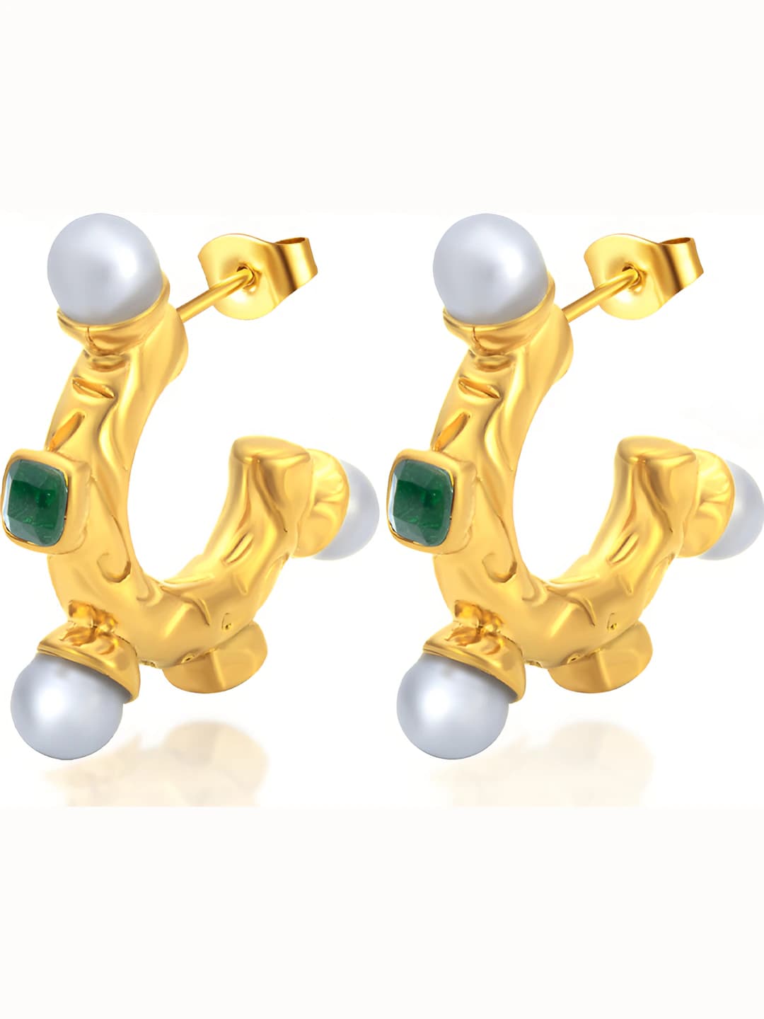 Women's retro asymmetric C-shaped earrings with crystals and pearls