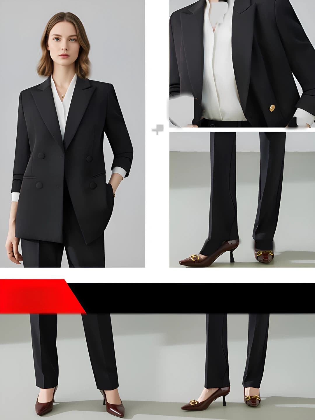 Black Blazer + Straight Pants + White Shirt