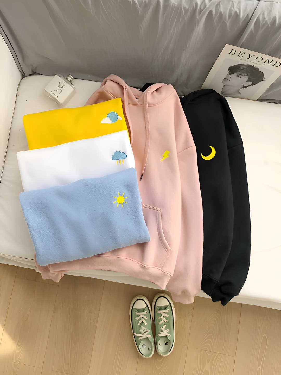 Ayollar uchun kuzgi kashtali svitshot, koreys uslubida, bo'sh (oversize) kesim, katta o'lcham, uzun yeng, kundalik
