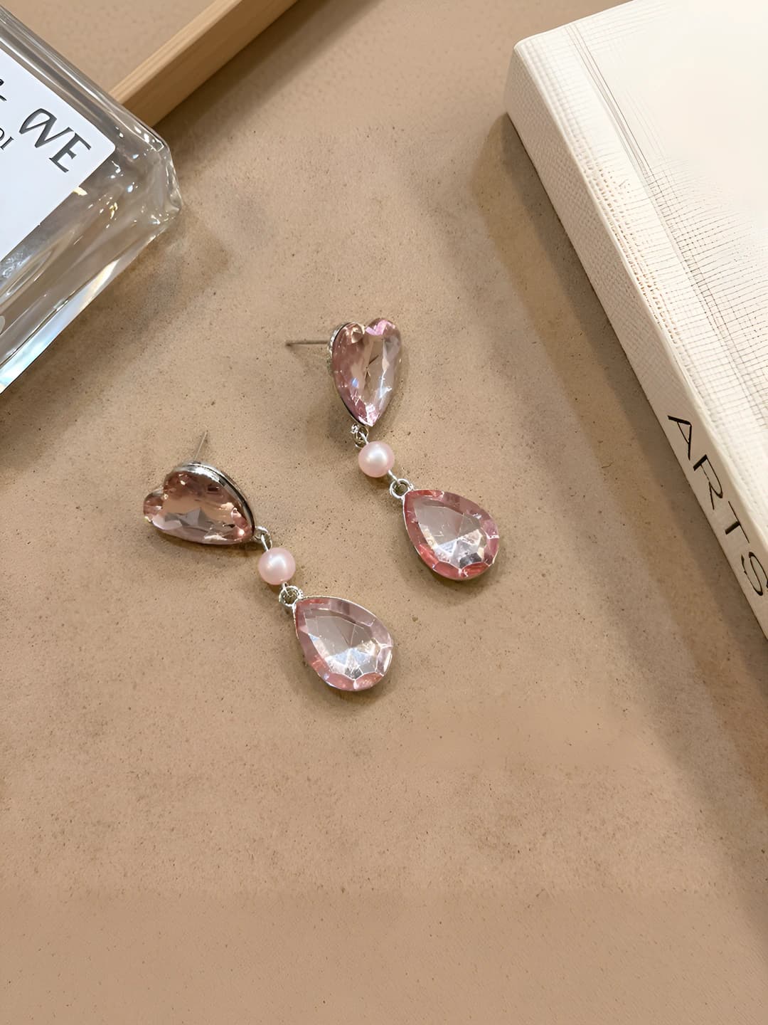 Pink heart drop earrings