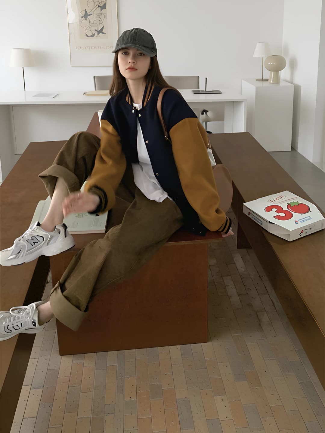 Women's fleece-lined thickened jacket, Korean style, loose fit, stand collar, long sleeve, polyester, demiseason